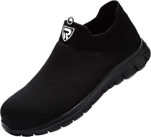 Vista 8 de LARNMERN Calcetines de punta de acero zapatos de seguridad para el trabajo zapatos ligeros industriales y de construcción sin cordones