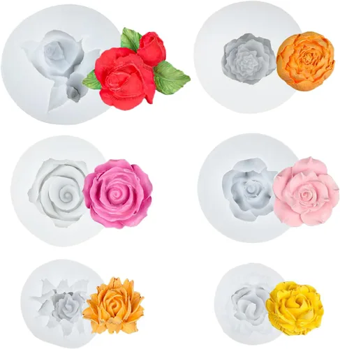 Vista 9 de 2 moldes de silicona con diseño de flores para velas, molde de decoración de pastel de chocolate con flores 3D, cera de jabón, resina epoxi