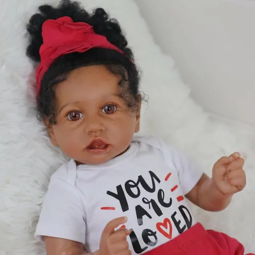 Vista 2 de KSBD Realistic Reborn Baby Doll Niña Negra – Muñeca Recién Nacida Afroamericana Realista de 20 Pulgadas con Cuerpo Suave Conjunto de Regalo