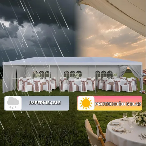 Vista 4 de Flamaker Toldo resistente de 10 x 30 pies para fiestas, refugio impermeable para bodas y eventos con paredes laterales extraíbles, 2 puertas