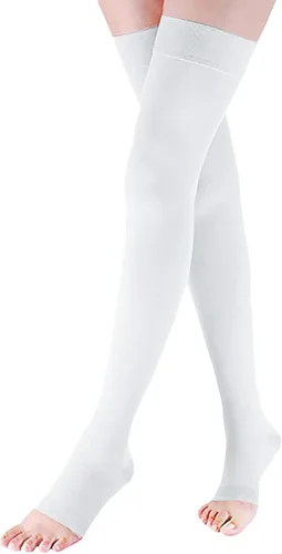 Vista 6 de Lin Performance - Medias de compresión médica de 15-20 mmHg para mujeres y hombres, altas hasta el muslo, con punta abierta y detalle de puntos