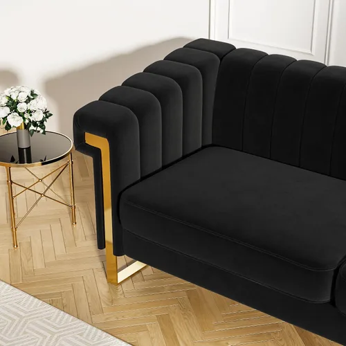 Vista 7 de Sofás de terciopelo de 83 pulgadas para sala de estar, cómodos sofás tapizados de 3 plazas para apartamento moderno para espacios pequeños (negro)