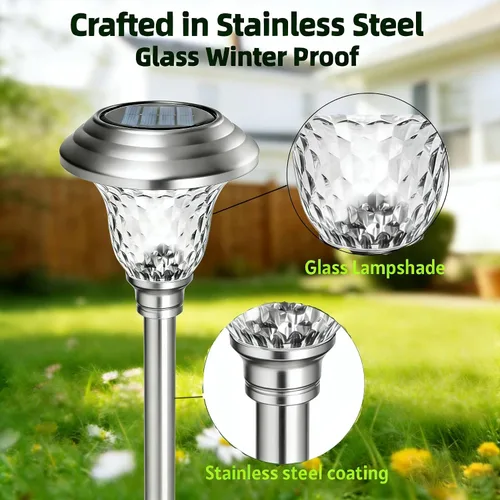 Vista 3 de BEAU JARDIN - Luces solares para exteriores para iluminar caminos, patios y jardines, hechas de cristal y acero inoxidables, impermeables