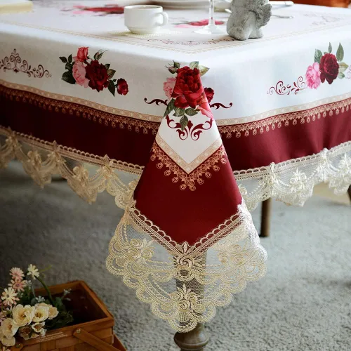 Vista 15 de SUTAVIA Mantel de Mesa Bordado con Encaje, Cubierta de Mesa Rectangular Estilo Granja, Mantel de Macramé Clásico Oblongo con Decoración Floral