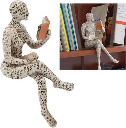 Vista 6 de Figura de mujer de lectura, innovadora estantería de pulpa de lectura para mujer, estatua de pensador para decoración de escritorio de oficina