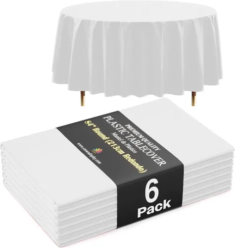 Vista 82 de Exquisite 66% Thicker Premium Aqua Round Tablecloth 0.5 Mil 6 Pack Plastic Table Cloth Disposable 84 Inch Round Plastic Tablecloth Won't Tear Easily