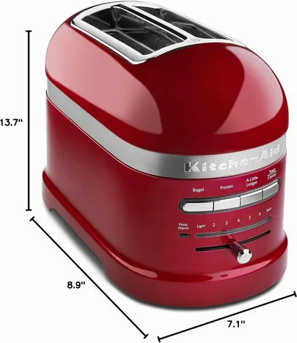 Vista 4 de KitchenAid Tostadora automática de 2 rebanadas Pro Line con ranuras extra anchas KMT2203CA, color rojo manzana caramelo