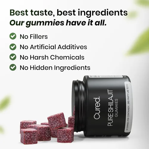 Vista 4 de Cured Shilajit - Gomitas para hombres con más de 85 minerales traza, ácido fúlvico y húmico Energía natural, resistencia y apoyo de resistencia