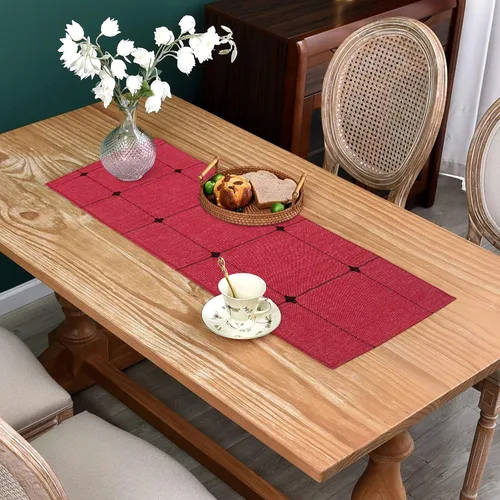 Vista 8 de NEWISHER Camino de mesa pequeño bordado rústico a cuadros de 36 pulgadas 13x36inch Table Runners, Farmhouse Checkered Coffee Table Runners, Runner