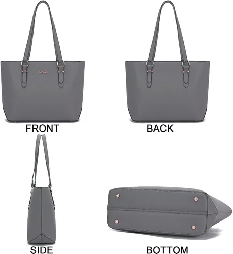 Vista 6 de YZAOLL Bolsos para mujer de cuero sintético, medianos y grandes, bolso de hombro, cartera, juego de bolso de mano y billetera