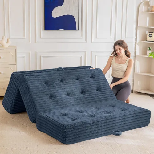 Vista 13 de MAXYOYO Sofá cama plegable, sofá cama plegable de 6 pulgadas, colchón plegable con asas, cama plegable de piel sintética suave con relleno de espuma