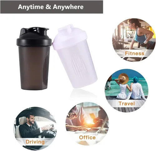 Vista 5 de Shaker Bottle - Batido de proteínas y botella agitadora de 16 onzas/13.5 fl oz con bolas batidoras, plástico sin BPA (negro y blanco (2 unidades)