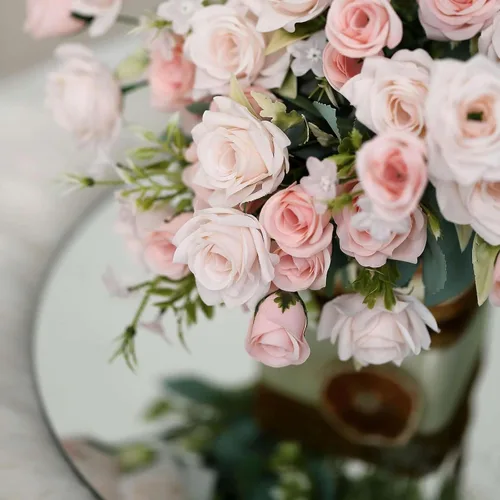 Vista 8 de Tableclothsfactory 4 arbustos Ramo de novia de seda artificial de 12 pulgadas, color oro rosa, flores sintéticas