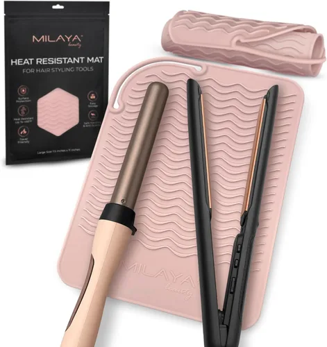 Vista 18 de Milaya Beauty Accesorios de Tocador Alfombrilla Resistente al Calor – Soporte de Silicona para Plancha de Pelo y Rizador, Alfombrilla de Tocador