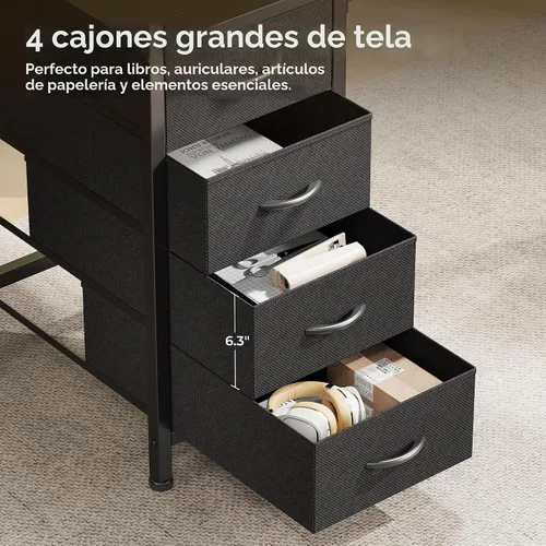 Vista 6 de Huuger Escritorio en forma de L de 55 pulgadas con cajones de tela, escritorio reversible para juegos para computadora con tomas de corriente