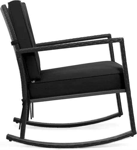 Vista 9 de DORTALA Silla mecedora de ratán, 2 piezas, silla de mimbre para exteriores con marco de acero resistente, asiento de muebles de mimbre para patio