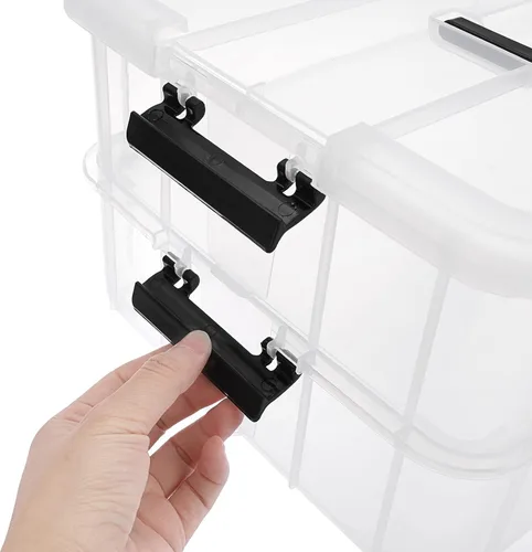 Vista 6 de BTSKY Caja de almacenamiento portátil multiusos de 2 capas, organizador de almacenamiento portátil multiusos para organizar papelería, costura, Negro