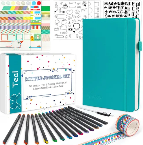 Vista 12 de feela Kit de Diario con Puntos, Cuaderno Planificador de Tapa Dura con Cuadrícula de Puntos para Principiantes Mujeres y Niñas, Toma de Notas