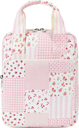 Vista 12 de DSIUE Funda para la Biblia para niños, funda de pana para llevar la Biblia, soporte para libros, bolsa con asa y bolsillos, diseño floral de retazos