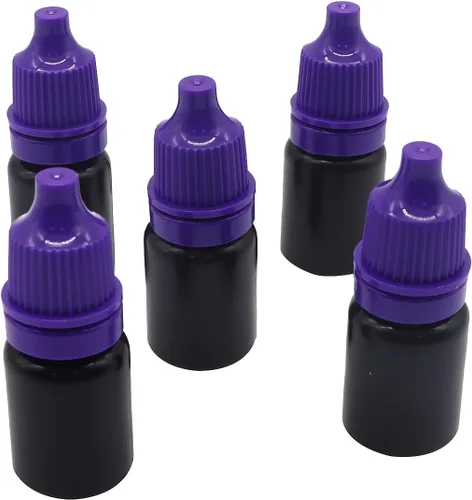 Vista 14 de Snadulor 60 botellas vacías de plástico negro con gotero exprimible de 0.2 fl oz con tapa protectora, botella de gotas para los ojos (tapa verde)