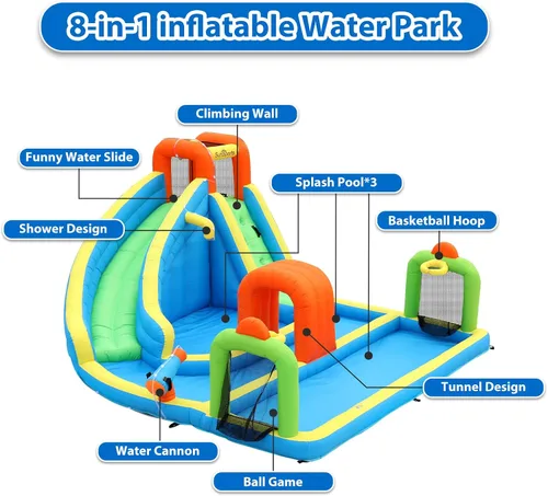 Vista 3 de Tobogán acuático inflable,Casa de rebote de agua con tobogán,Castillo animoso para niños al aire libre,Parque acuático inflable para niños patio