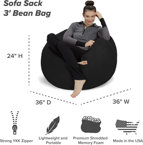 Vista 3 de Sofa Sack Silla Puf - Felpa, Ultra Suave - Silla Puf de Espuma Viscoelástica con Funda de Microgamuza - Muebles y Accesorios Rellenos de Espuma