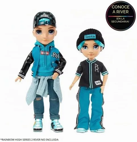 Vista 4 de Rainbow High Jr High Series 2 River Kendall - Muñeca de moda verde azulado de 9 pulgadas con accesorios de diseño y mochila de apertura/cierre. Gran