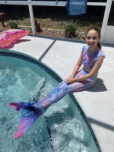 Vista 5 de DNFUN Colas de sirena para nadar para niñas, traje de baño de sirena con monoaleta