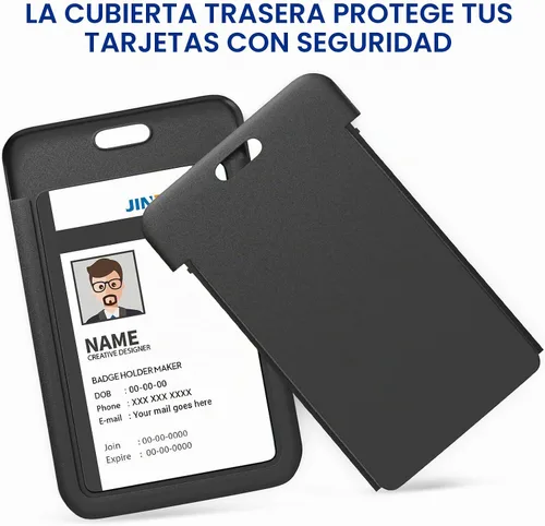 Vista 4 de JINEASY ID Paquete de 2 portadores de credenciales de plástico duro verticales para tarjetas de trabajo y tarjetas de acceso, uso intensivo, negro