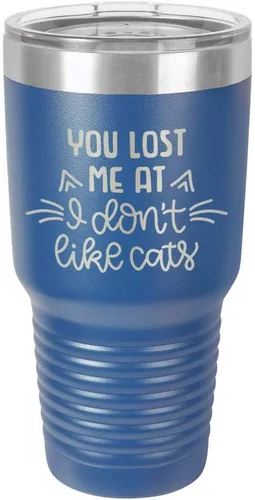 Vista 16 de You Lost Me at I DON'T LIKE CATS Vaso negro de 30 onzas con popote y tapa superior deslizante Taza de viaje de acero inoxidable Comparar