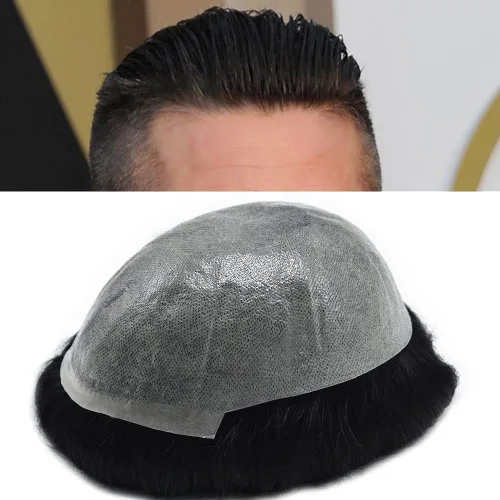 Vista 38 de Tupé para hombre, pieza de cabello humano real, sistema de reemplazo para hombres, piel ultrafina, para hombre, línea capilar natural, tupé para 17#