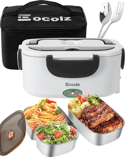 Vista 10 de Eocolz Fiambrera eléctrica calentador de alimentos de 80-100 W, calentador de alimentos con doble contenedor, 1.5L, lonchera portátil calentada