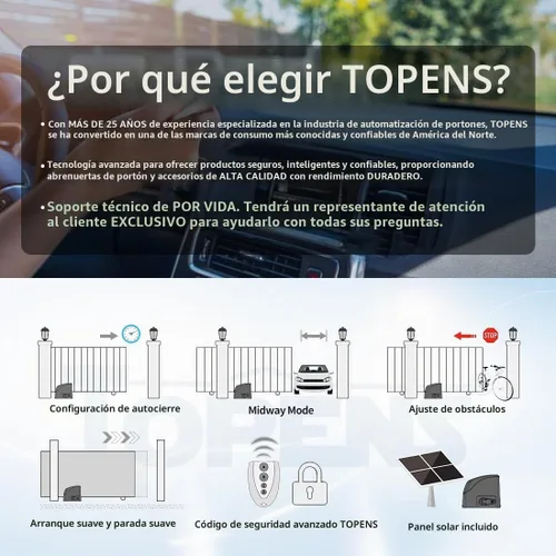 Vista 3 de TOPENS DKR500ST - Abridor automático de puerta corredera solar con accionamiento de cremallera, motor de puerta para puertas corredizas pesadas