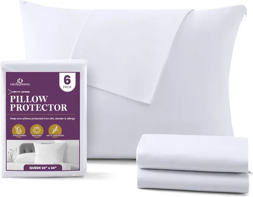 Vista 41 de CirclesHome Juego de 4 protectores de almohada estándar con cremallera, fundas de almohada transpirables 100% algodón, protegen las almohadas