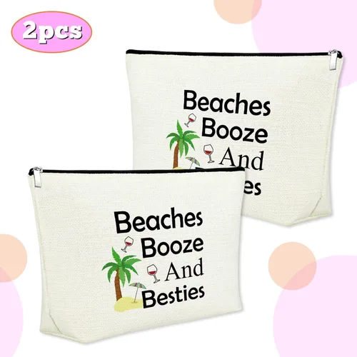 Vista 3 de Mxrymvu Regalos de playa para mujeres, bolsa de maquillaje, regalos para amantes de la playa, 2 piezas beige.
