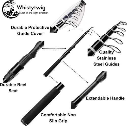 Vista 4 de Whistytwig Carbon Fiber Telescopic Fishing Rod - Portable Collapsible Design for Travel and Adventure - Versatile Saltwater and Freshwater Fishing