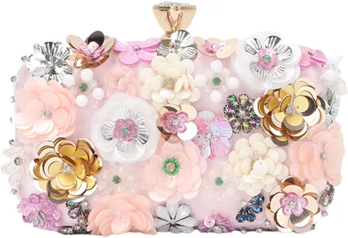 Vista 11 de Bolso de mano con flores para mujer, con cadena, para la noche, bolso de hombro Negro