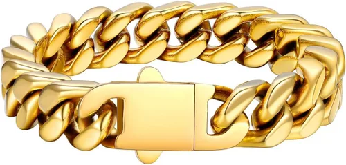 Vista 15 de FaithHeart - Pulsera de eslabones cubanos para hombre, acero inoxidable chapado en plata/negro/oro de 14 quilates, pulseras de eslabones