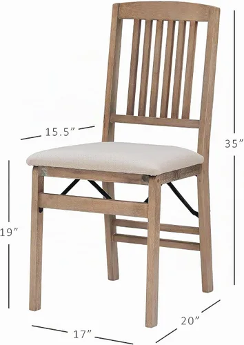 Vista 3 de Linon Keira - Juego de 2 sillas plegables de madera rústica natural con asiento tapizado beige y respaldo de misión