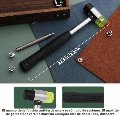 Vista 2 de Herramientas de Estampado de Cuero, Kit de Estampado de Cuero con 12 Sellos de Tangcao y Herramientas de Estampado y Punzón y Martillo de 25mm y 3
