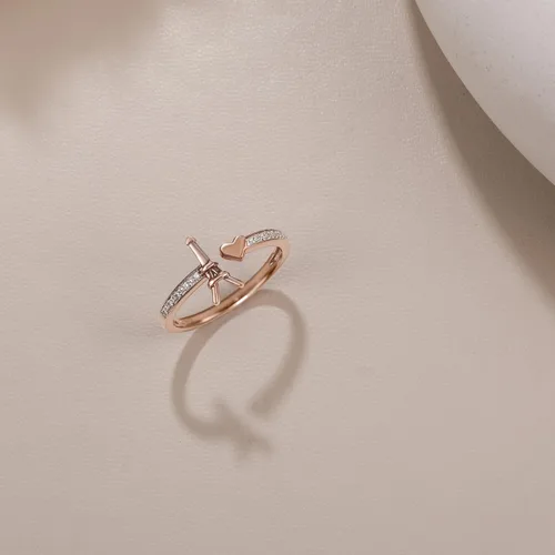 Vista 3 de Anillo abierto con forma de corazón y torre Eiffel para mujer, chapado en oro rosa, chapado en oro amarillo o plata de ley 925, anillo de mujer