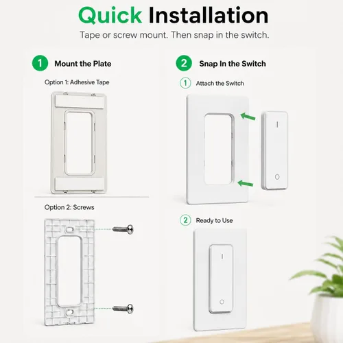 Vista 4 de Toma de control remoto UTOI con interruptor de pared inalámbrico, salida de 15 A Control lamps, fans and household appliances without wiring or