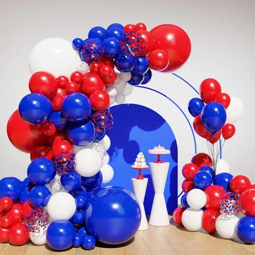 Vista 13 de Lukiituke Kit de arco de globos rojos, negros y dorados, 114 globos rojos, negros y dorados, 4 tamaños para cumpleaños, fiestas temáticas de casino