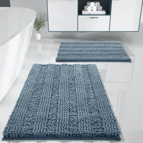 Vista 24 de Yimobra Juego de 2 alfombras de baño de felpilla suave y absorbente y alfombra para inodoro en forma de U, antideslizante, lavable a máquina