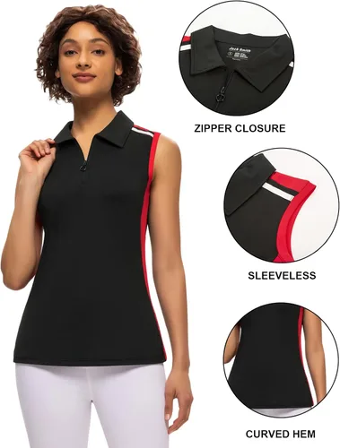Vista 3 de JACK SMITH Polo de golf sin mangas para mujer con cuello con cremallera para mujer, secado rápido