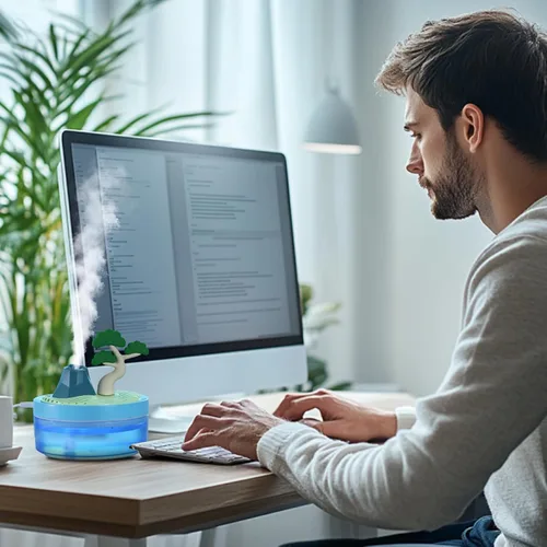 Vista 7 de Mini Humidificador Lindo 320mL con Vapor Frío con 2 Modos de Niebla, para Hogar/Cuna/Oficina, Mini Humidificador de Aire Portátil, humidificador Azul