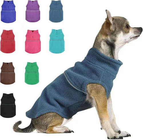 Vista 23 de Suéteres para Perros Pequeños para Niñas, Chaleco de Forro Polar para Perros con Orificio para Correa, Suéter Cálidamente Ajustable, Chaqueta
