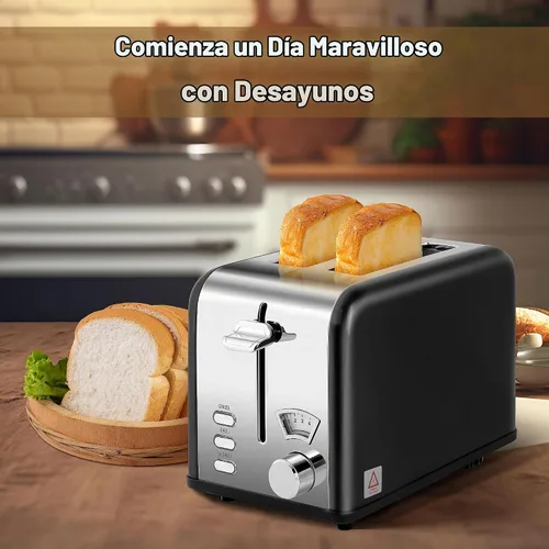 Vista 6 de YSSOA Tostadora de 2 rebanadas con ranura extra ancha y bandeja extraíble para migas, 5 ajustes de tostado y 3 funciones Negro