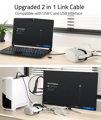 Vista 2 de Syntech Cable Link compatible con accesorios MetaOculus Quest 2 y PCSteam VR, cable tipo C actualizado de 16 pies con adaptador USB 3.0, cable