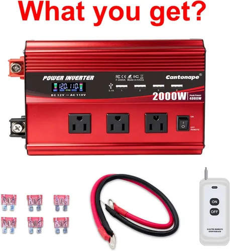 Vista 9 de Inversor de corriente 2000W 12V a 110V/120V DC a CA con pantalla LCD